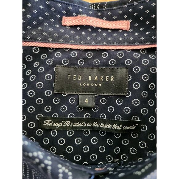 Ted Baker Men Floral Long Sleeve Collar Shirt Size 4 US L Navy Print Geometric - Picture 4 of 7